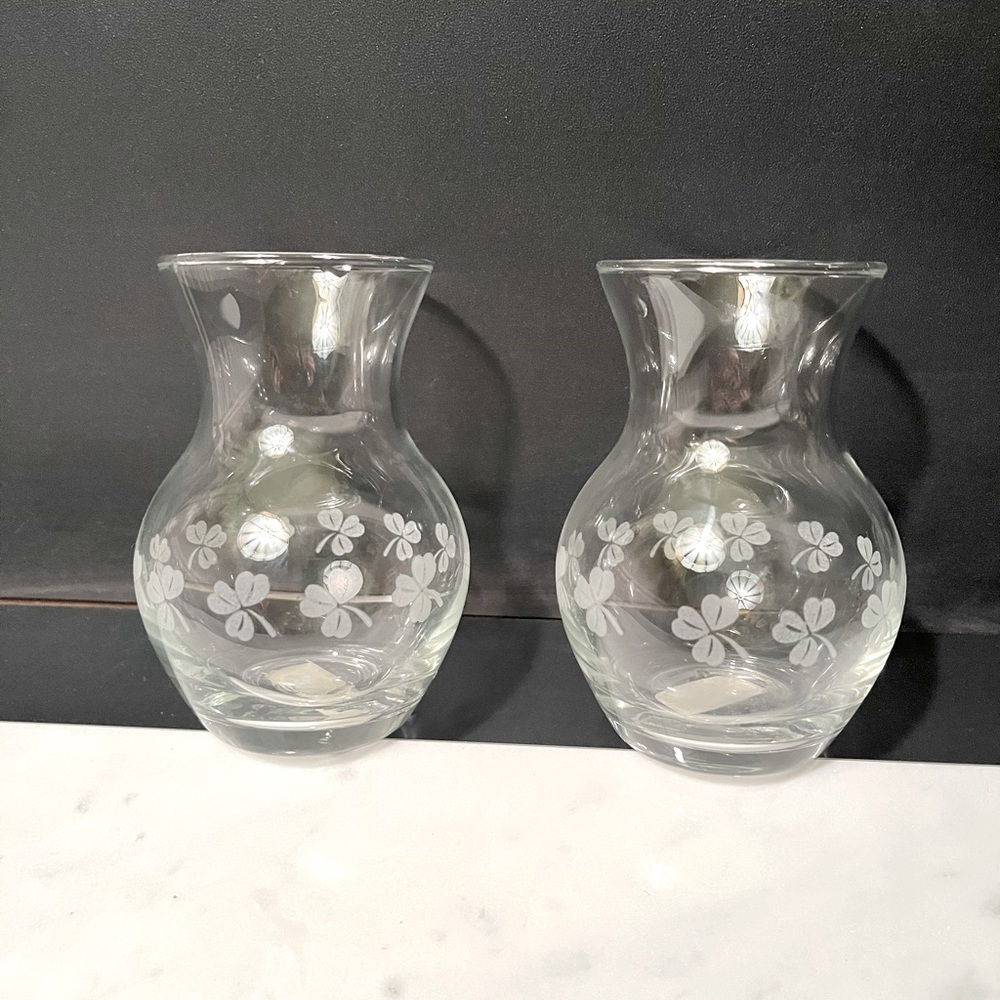 2 Shamrock Crystal Vases